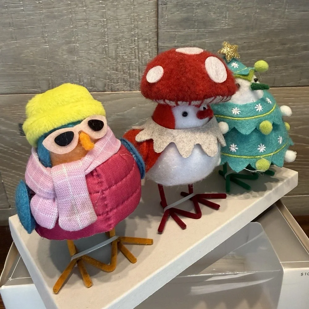 Target Featherly Friends Mini Bird Mushroom Set of 3 Brights NEW Wondershop 2024